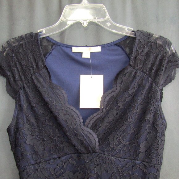 Boston Proper Navy Blue Lace Cap Sleeve V-Neck Top Womens Size M Lined New Tag - Picture 3 of 11